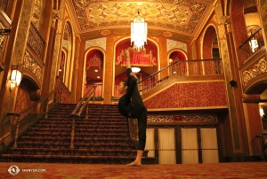 Shen Yun Global Company then travels to Providence, RI. Dancer Victoria Li holds a pose in the lobby of a theater that opened its doors as a movie palace in 1928&mdash;the Providence Performing Arts Center.