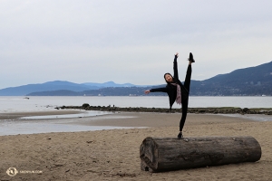 Hopefully the log doesn&rsquo;t roll away from Principal Dancer Kaidi Wu! (Photo by dancer Sophie Xie)