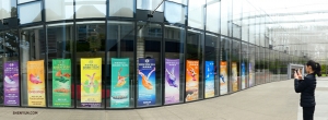 Like a beautiful rainbow, the colorful array of Shen Yun posters on display at Marion Oliver McCaw Hall are captured by Principal Dancer Elsie Shi.