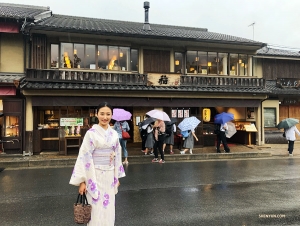 MC Nancy Zhang on her way to the Arashiyama Bamboo Groves of Kyoto, Japan.