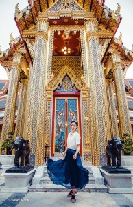 Dancer Michelle Wu at Wat Ratchabophit—a Buddhist temple in Bangkok, Thailand.